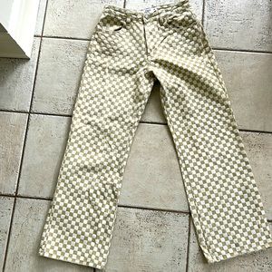 Checkerboard High-Rise Jeans - Yellow/White